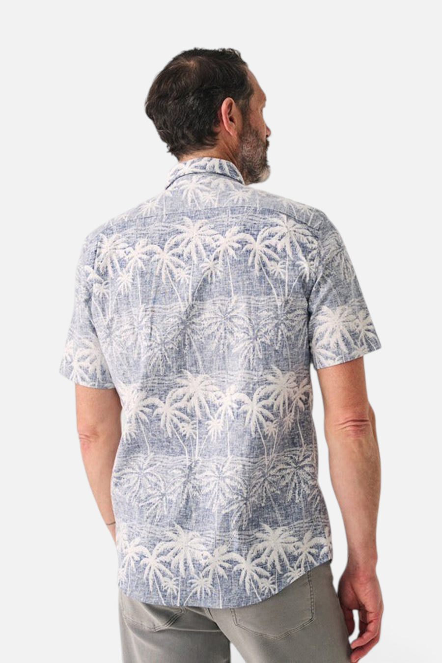 Faherty Short-Sleeve Breeze Shirt in South Palms Print – flat lay