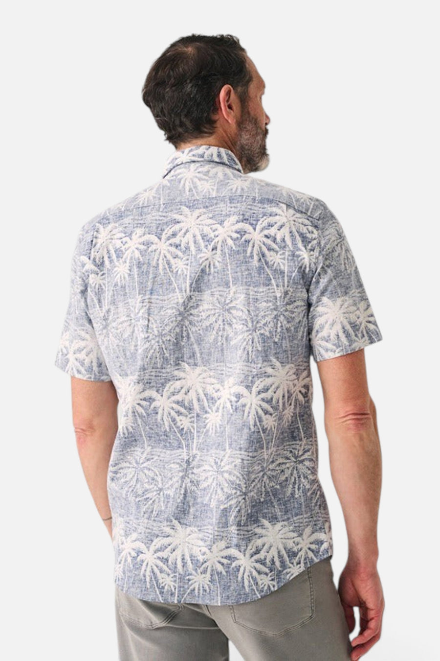 Faherty Short-Sleeve Breeze Shirt in South Palms Print – back view