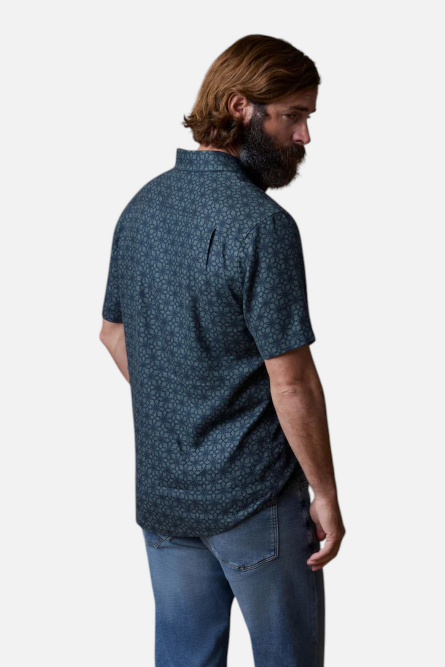 Faherty Short Sleeve Breeze Shirt Spruce Lotus Tile – side view
