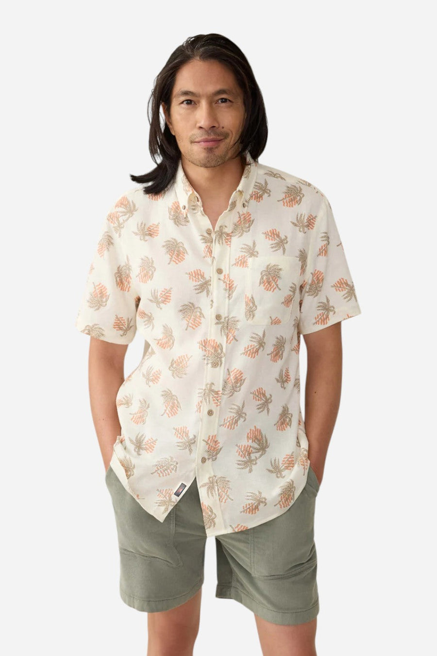 Faherty Short-Sleeve Breeze Shirt in Sunlit Palm & Waves – side view