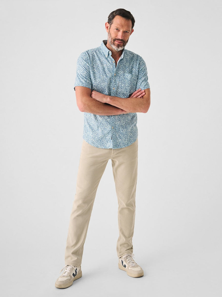 Faherty Short-Sleeve Breeze Shirt in Teal Waters Hilo – side view