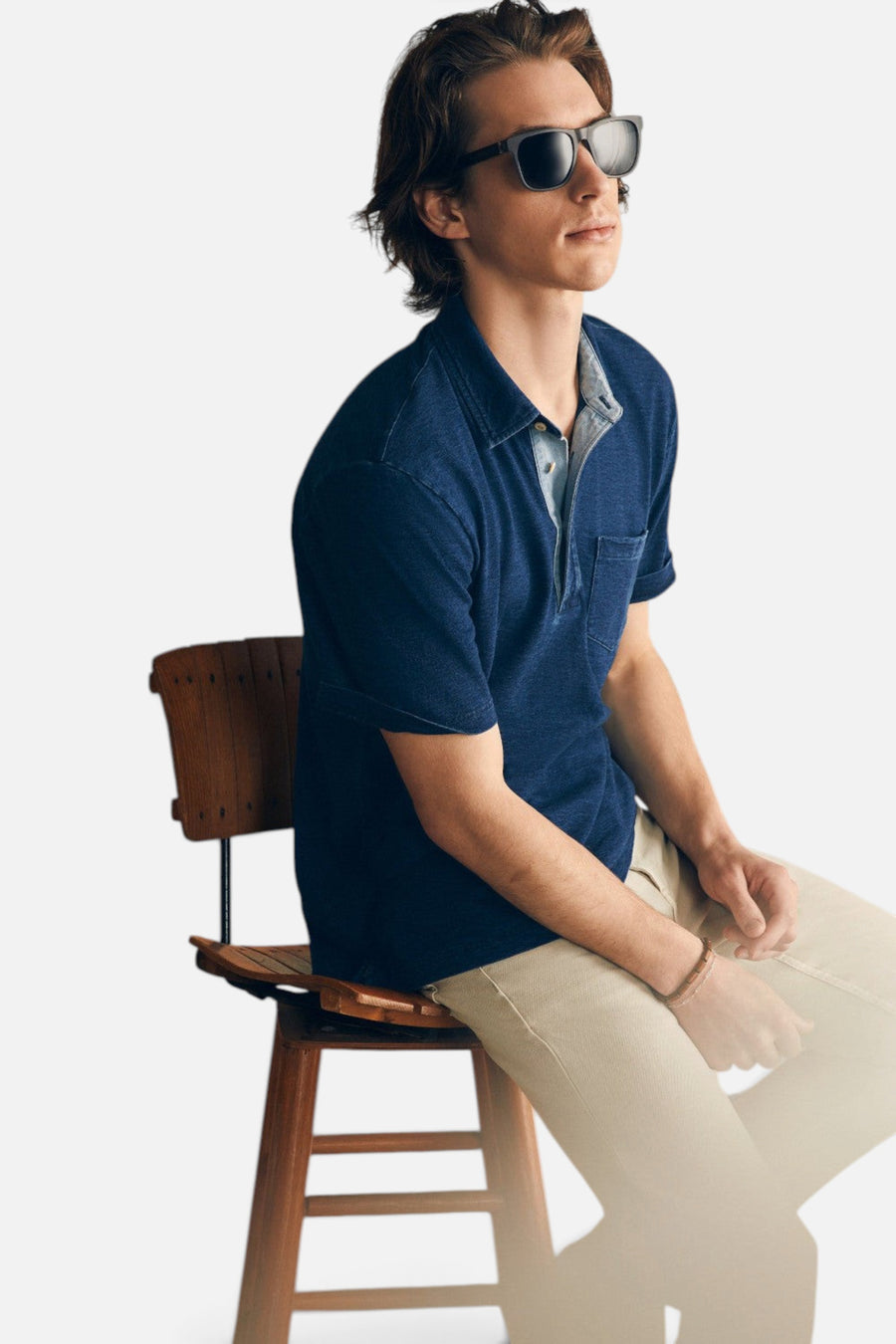 Faherty Short-Sleeve Indigo Polo Shirt in Midnight Wash – side view
