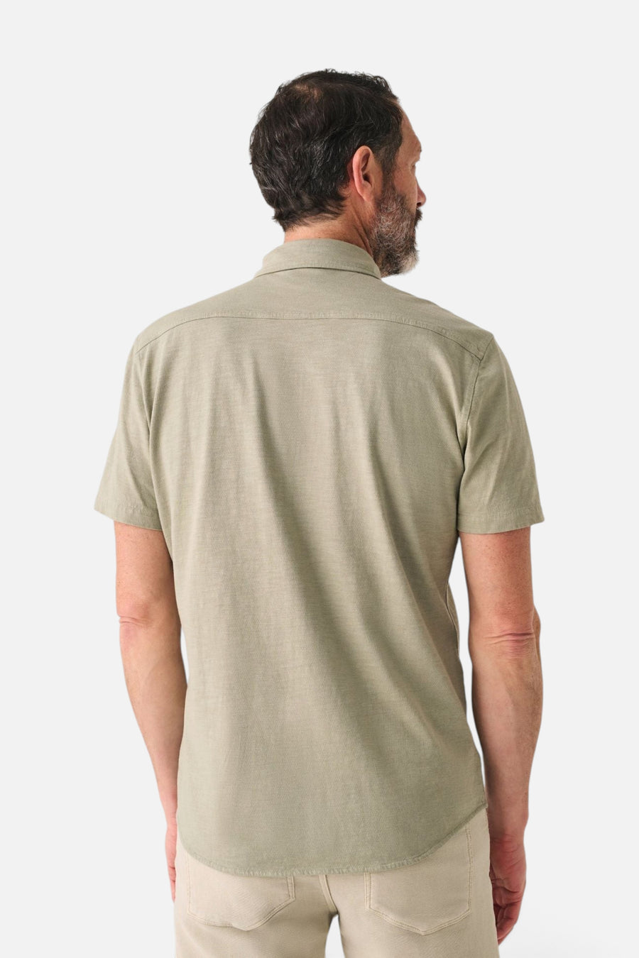 Faherty Short Sleeve Knit Seasons Shirt in Coastal Sage – flat lay