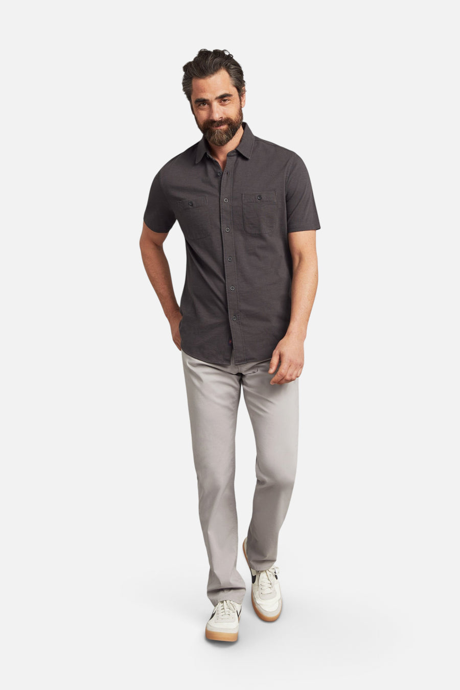 Faherty Short-Sleeve Knit Seasons Shirt in Washed Black – back view