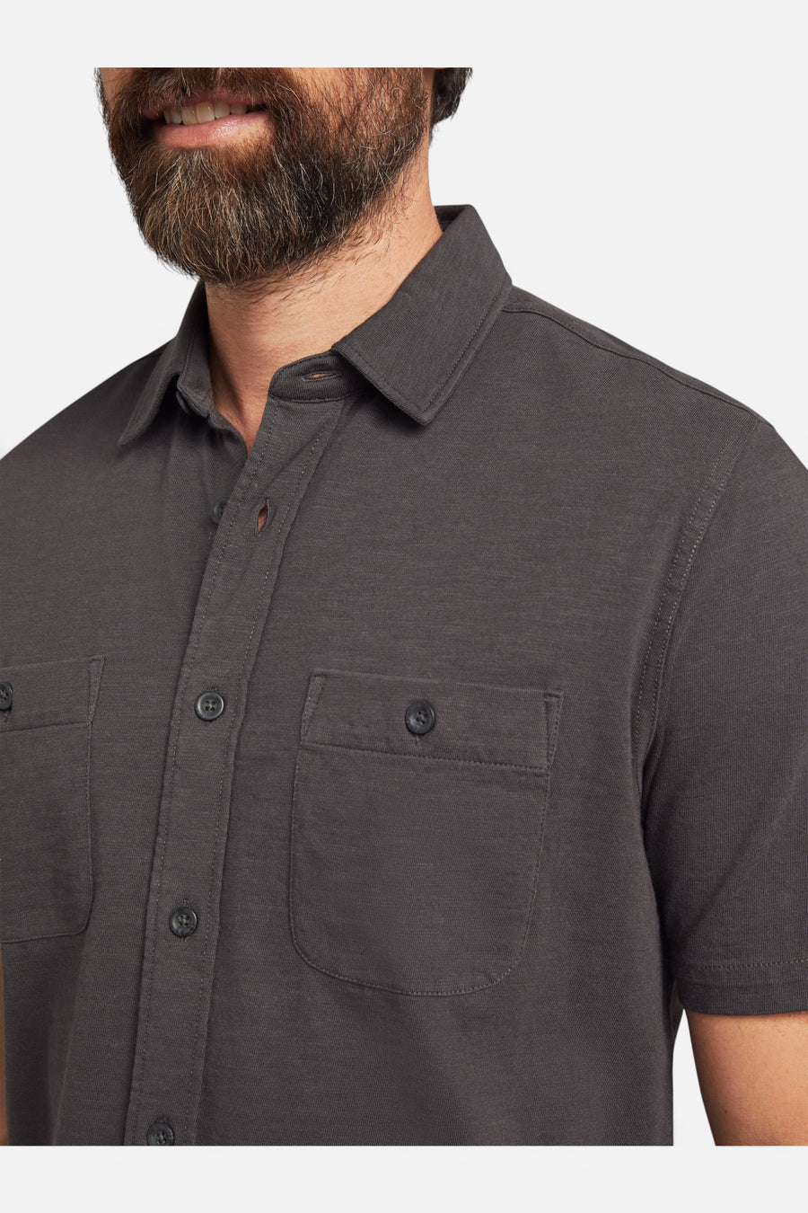 Faherty Short-Sleeve Knit Seasons Shirt in Washed Black – side view