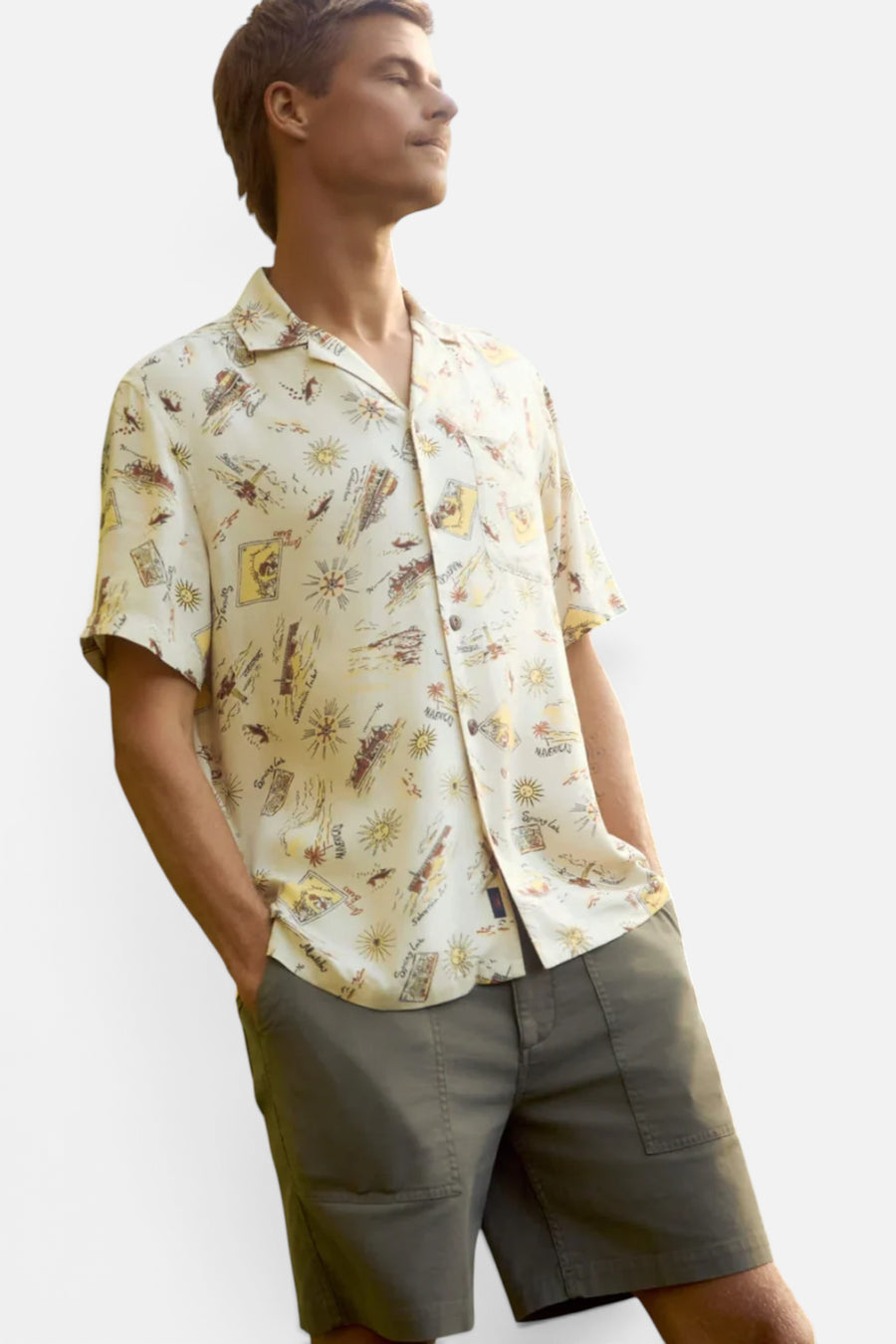 Faherty Short-Sleeve Kona Camp Shirt in Wave Breaks Scenic – back view