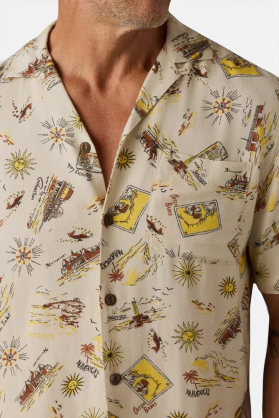 Faherty Short-Sleeve Kona Camp Shirt in Wave Breaks Scenic – detail