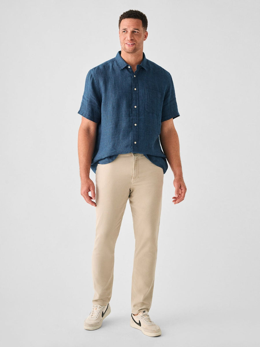 Faherty Short Sleeve Linen Laguna Shirt in Indigo Basketweave – alternate