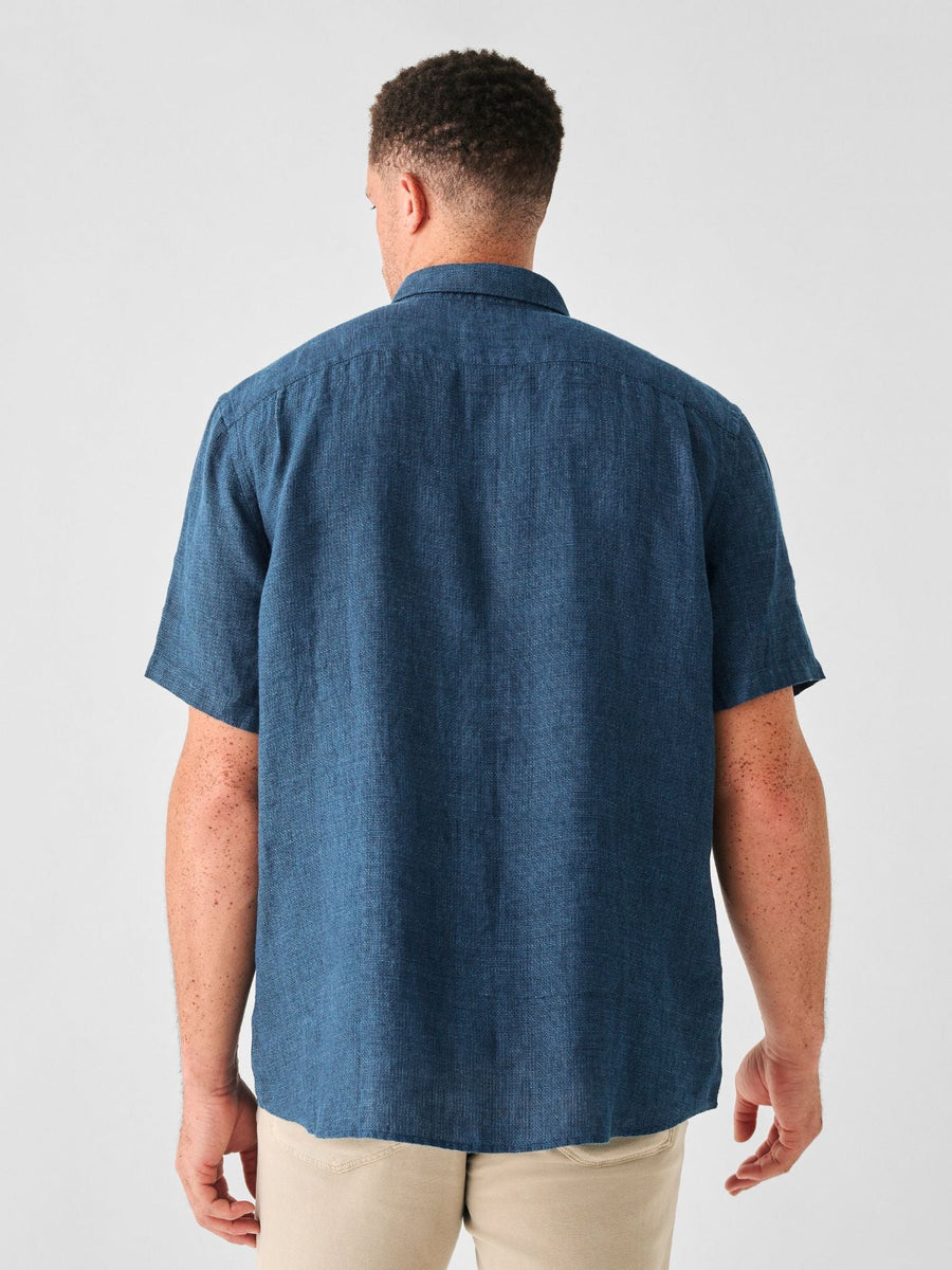 Faherty Short Sleeve Linen Laguna Shirt in Indigo Basketweave – alternate