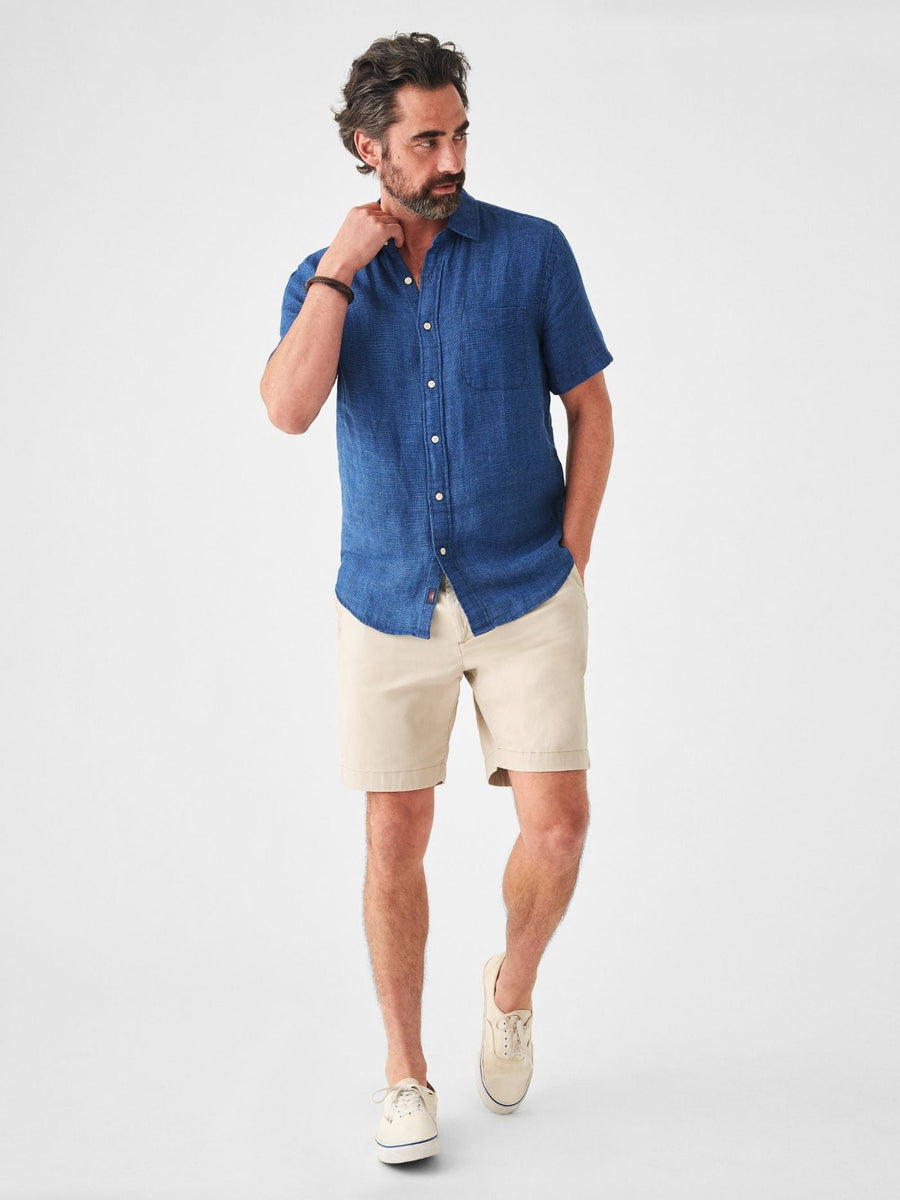 Faherty Short Sleeve Linen Laguna Shirt in Indigo Basketweave – side view
