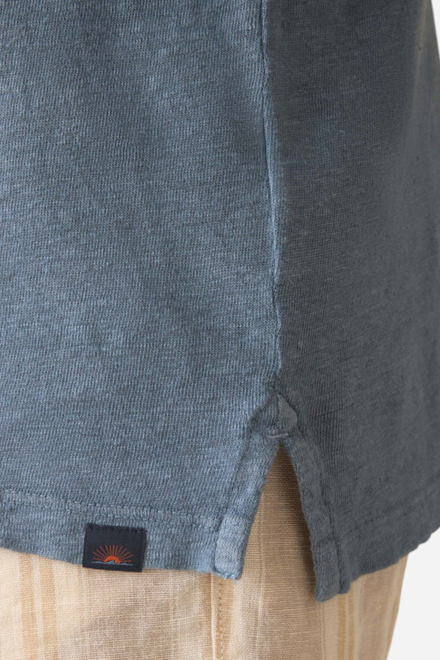 Faherty Short-Sleeve Linen Polo in Deep Marine – flat lay