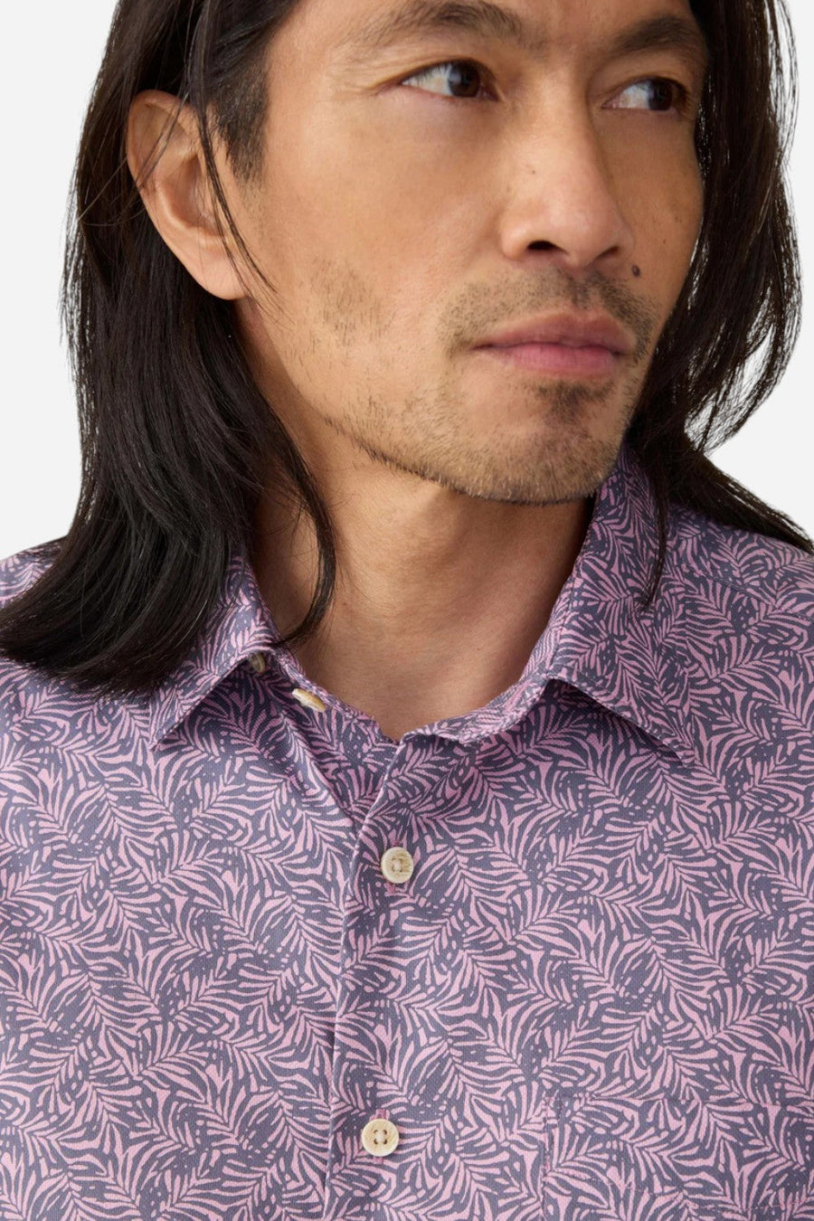 Faherty Short-Sleeve Movement™ Monterey Shirt in Lavender Sky Canopy – back view