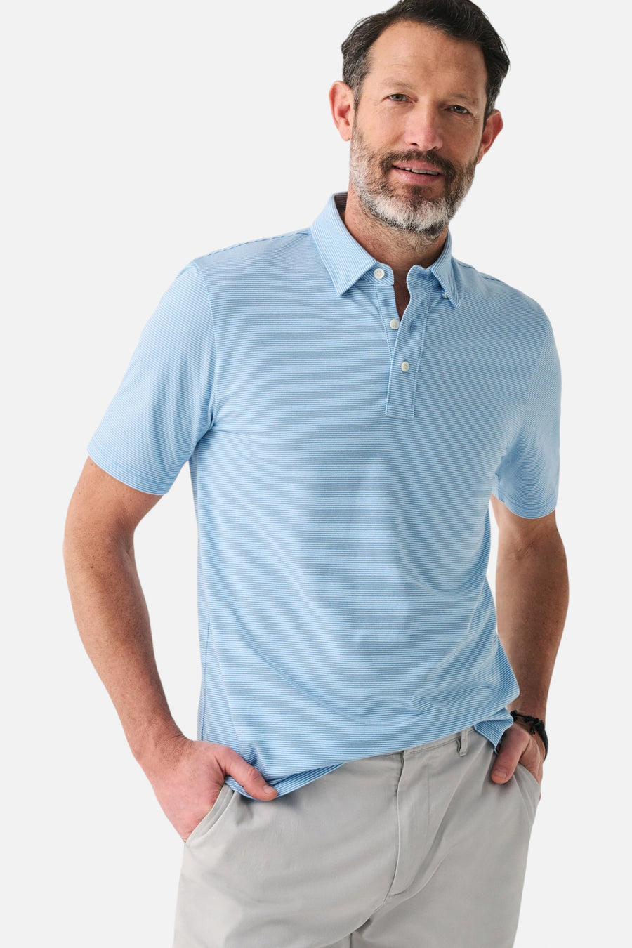 Faherty Short-Sleeve Movement™ Pique Polo in Clean Lake Feeder – front view
