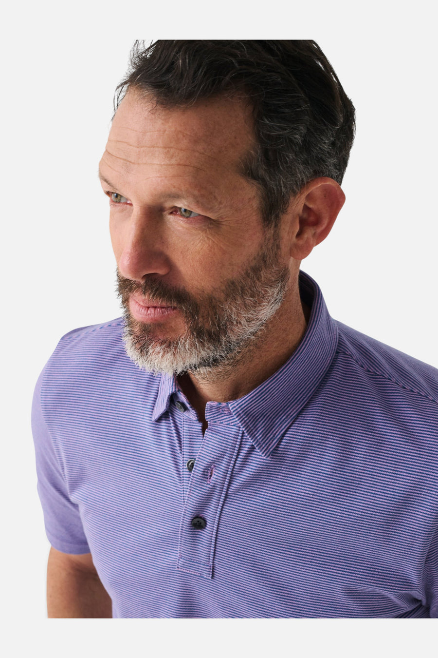 Faherty Short-Sleeve Movement™ Pique Polo in Island Violet Feeder – back view