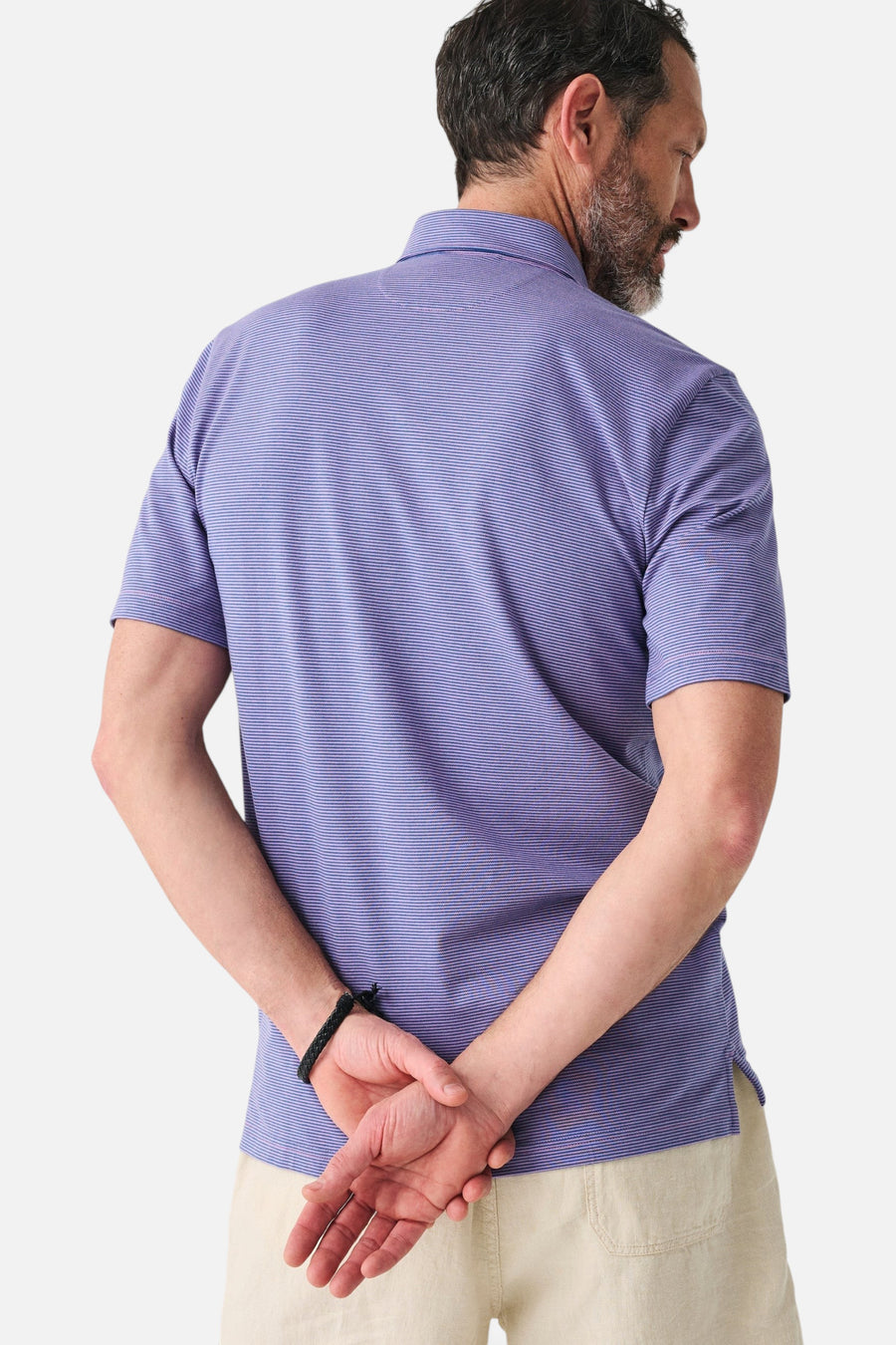 Faherty Short-Sleeve Movement™ Pique Polo in Island Violet Feeder – detail