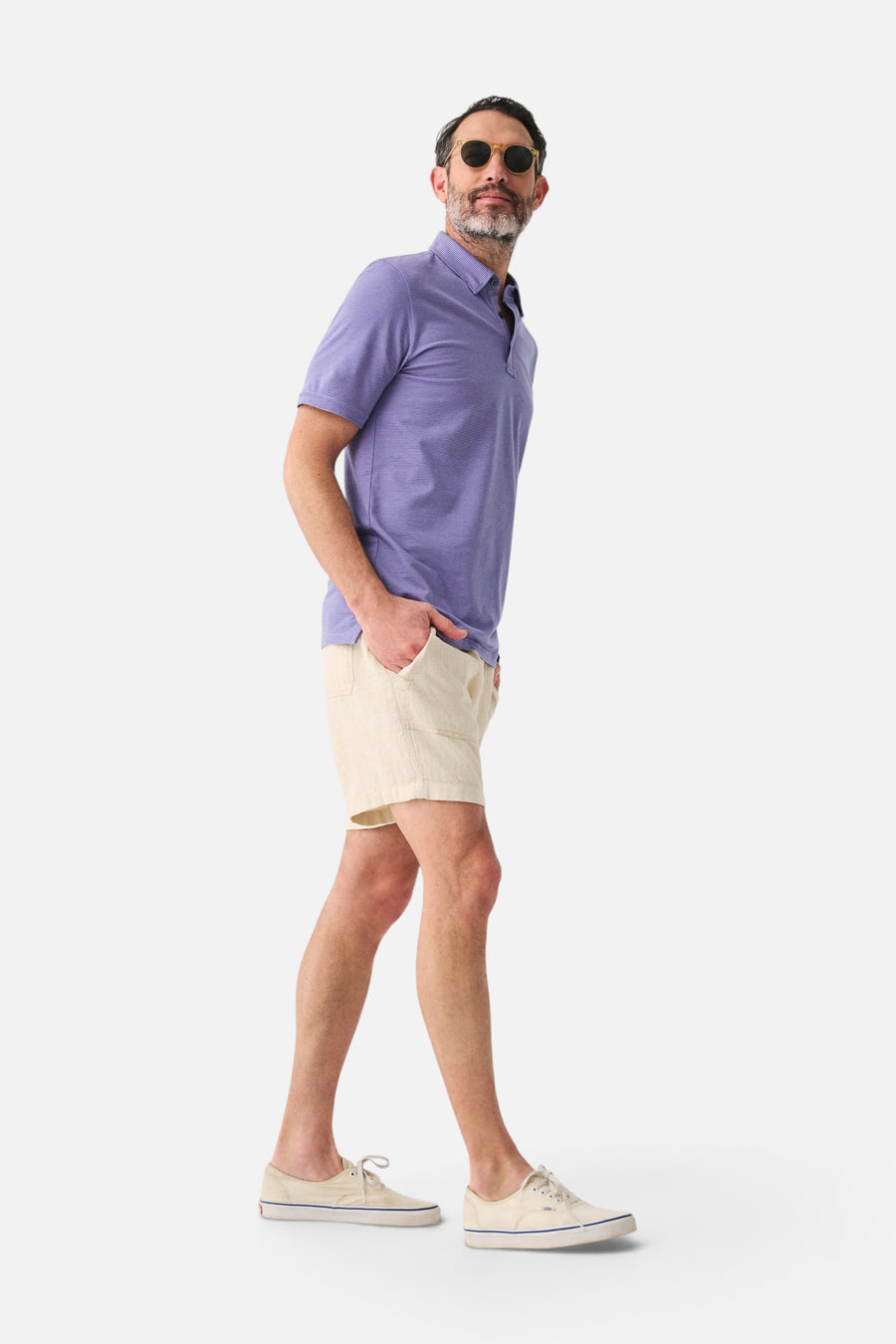 Faherty Short-Sleeve Movement™ Pique Polo in Island Violet Feeder – side view
