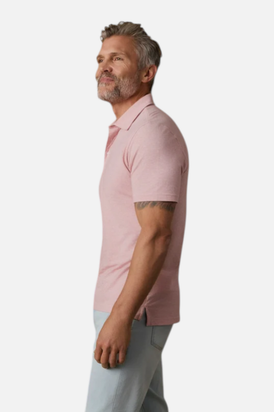 Faherty Short Sleeve Movement Polo in Ivory Rose – back view