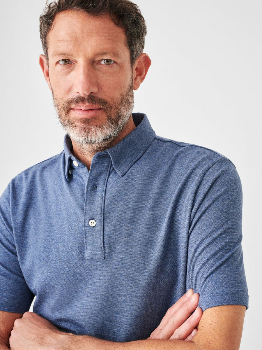 Faherty Short Sleeve Movement Polo in Sea Navy Melange – back view