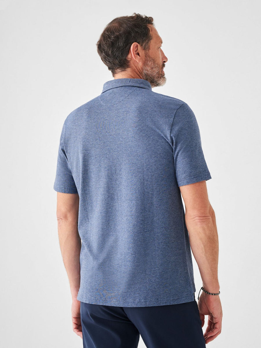 Faherty Short Sleeve Movement Polo in Sea Navy Melange – detail