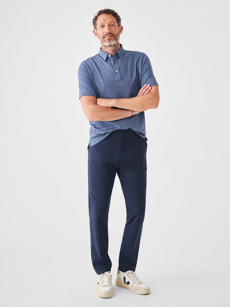 Faherty Short Sleeve Movement Polo in Sea Navy Melange – side view