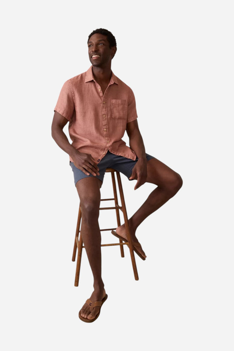 Faherty Short-Sleeve Palma Linen Shirt in Cedar Rose – flat lay