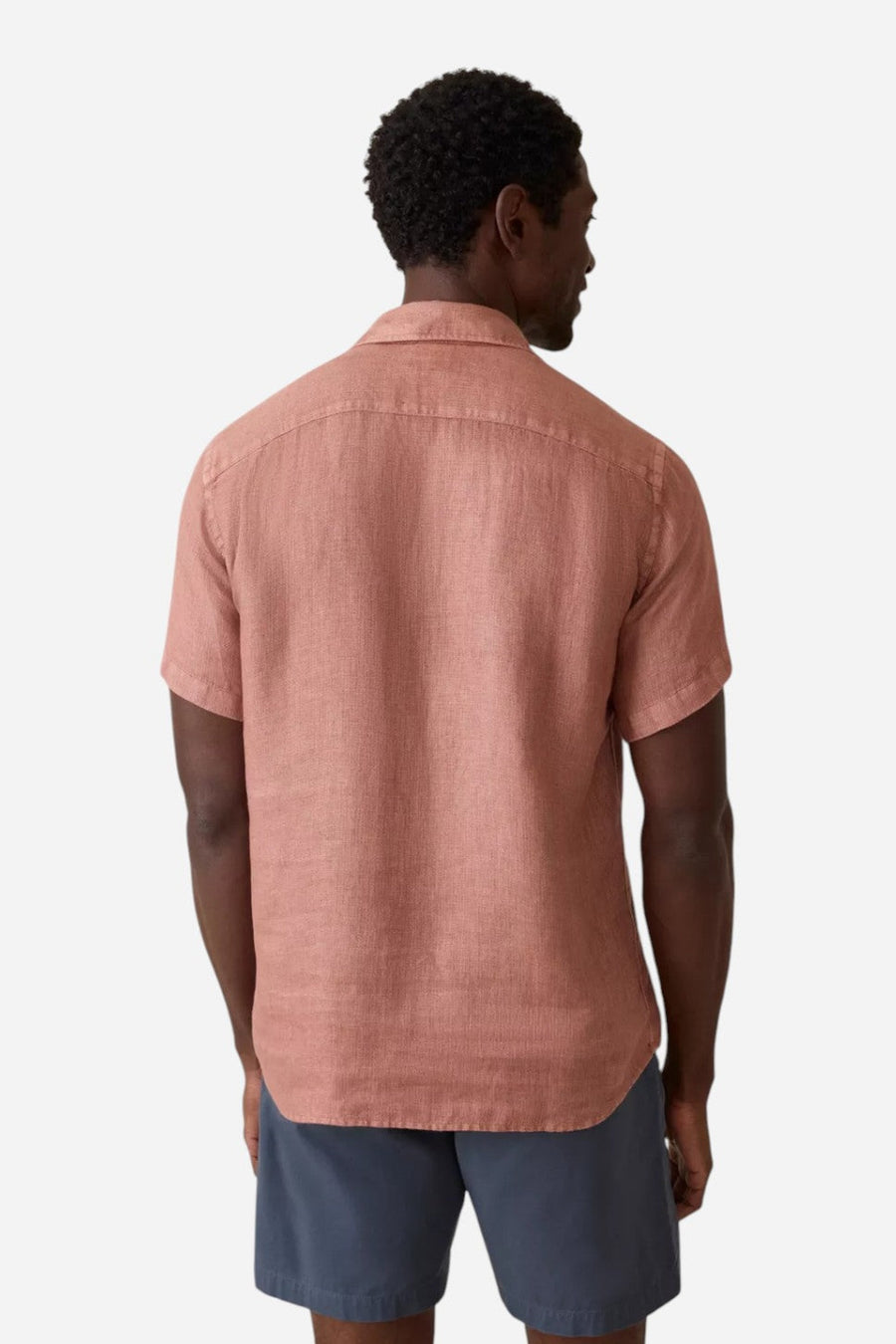 Faherty Short-Sleeve Palma Linen Shirt in Cedar Rose – back view