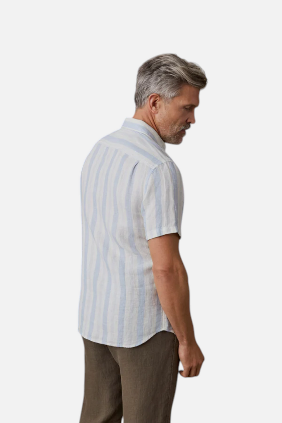 Faherty Short Sleeve Palma Linen Shirt in Island Blue Stripe – back view