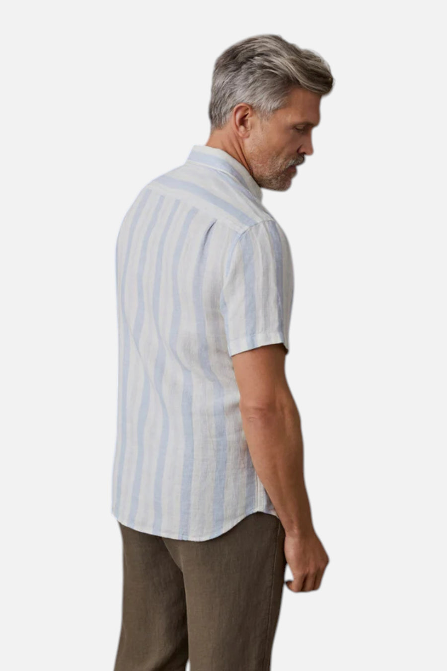 Faherty Short Sleeve Palma Linen Shirt in Island Blue Stripe – side view