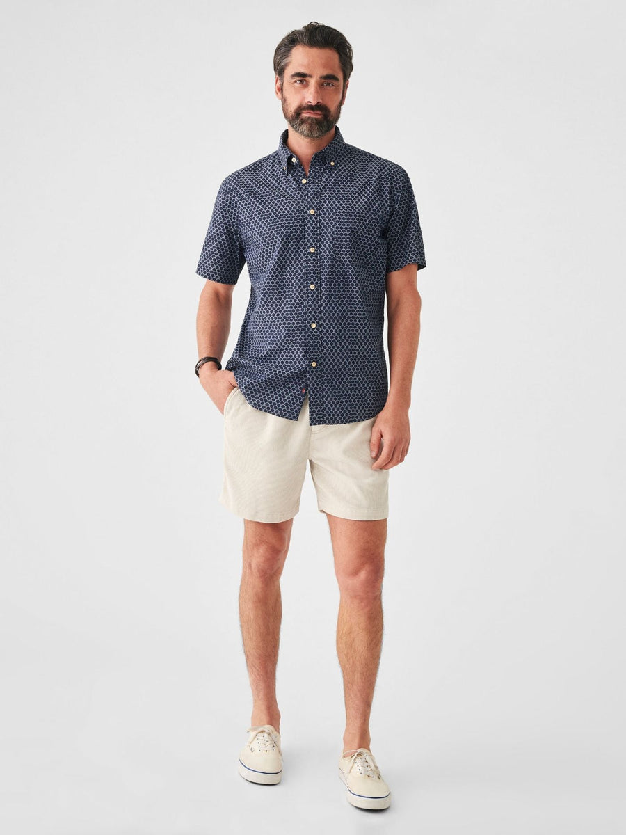 Faherty Short Sleeve Stretch Playa Shirt in Midnight Fishscale – back view