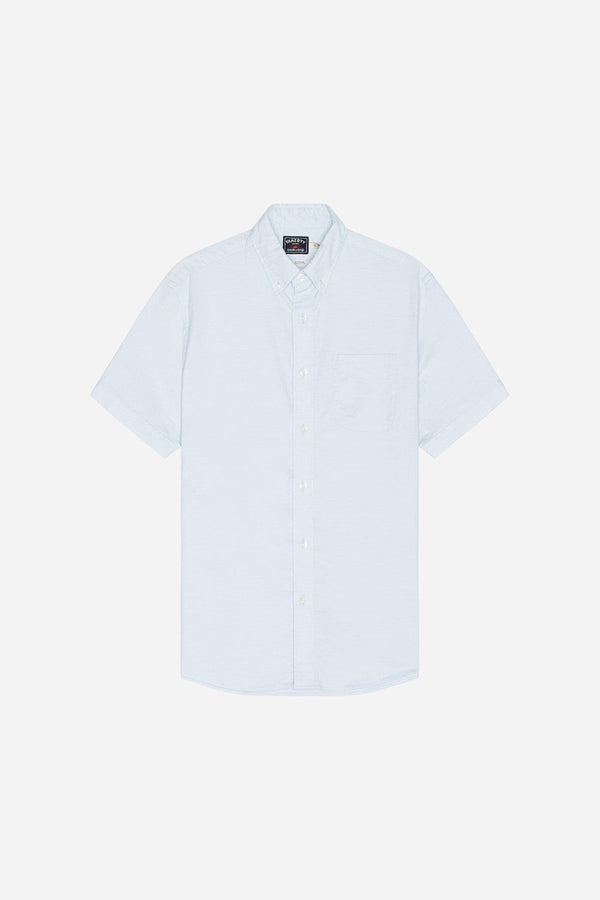 Faherty Short Sleeve Supima Oxford Shirt in Blue Heather