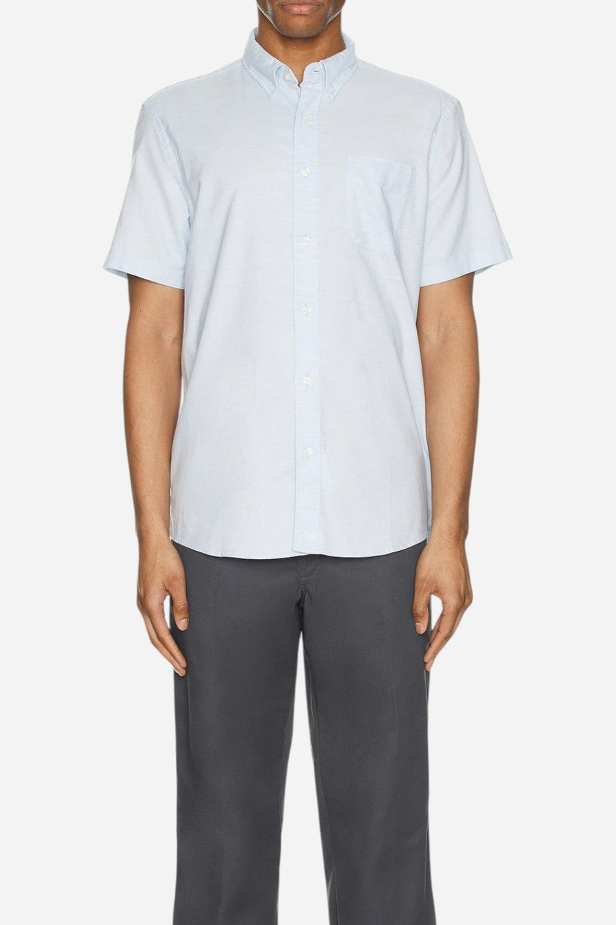 Faherty Short Sleeve Supima Oxford Shirt in Blue Heather – side view