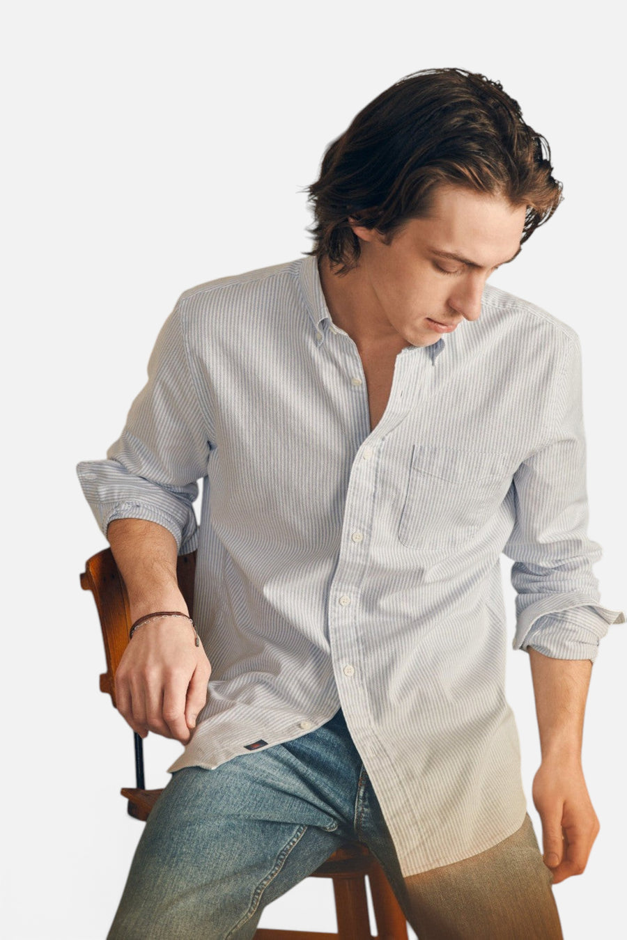 Faherty Short Sleeve Supima Oxford Shirt in Classic Stripe – back view