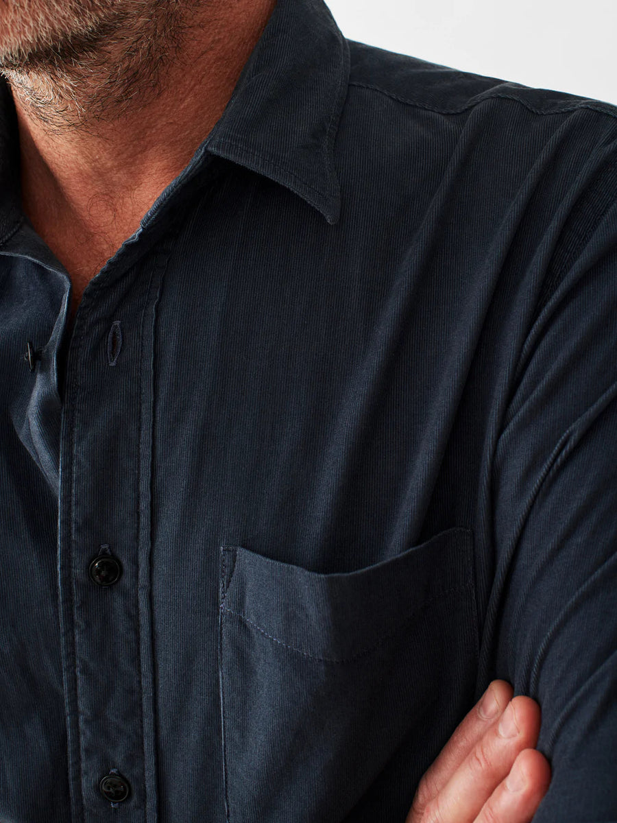 Faherty Stretch Corduroy Shirt in Navy – side view