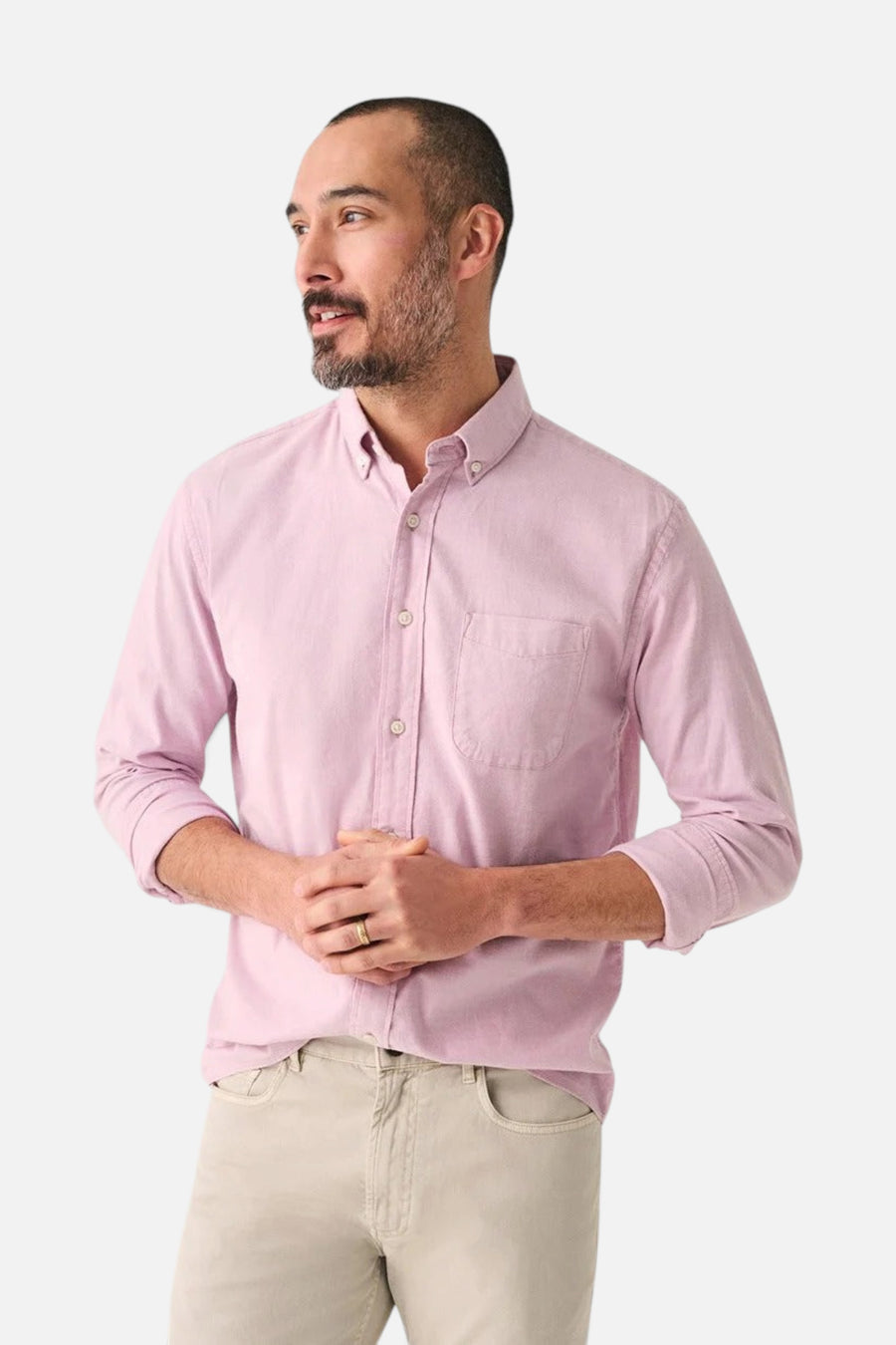 Faherty Stretch Oxford Shirt 2.0 in Orchid – front view