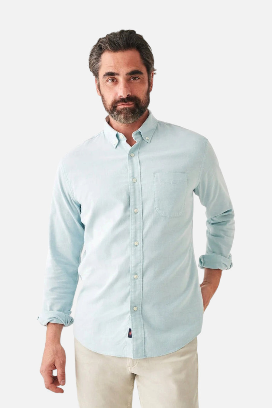 Faherty Stretch Oxford Shirt 2.0 in Seaside – front view