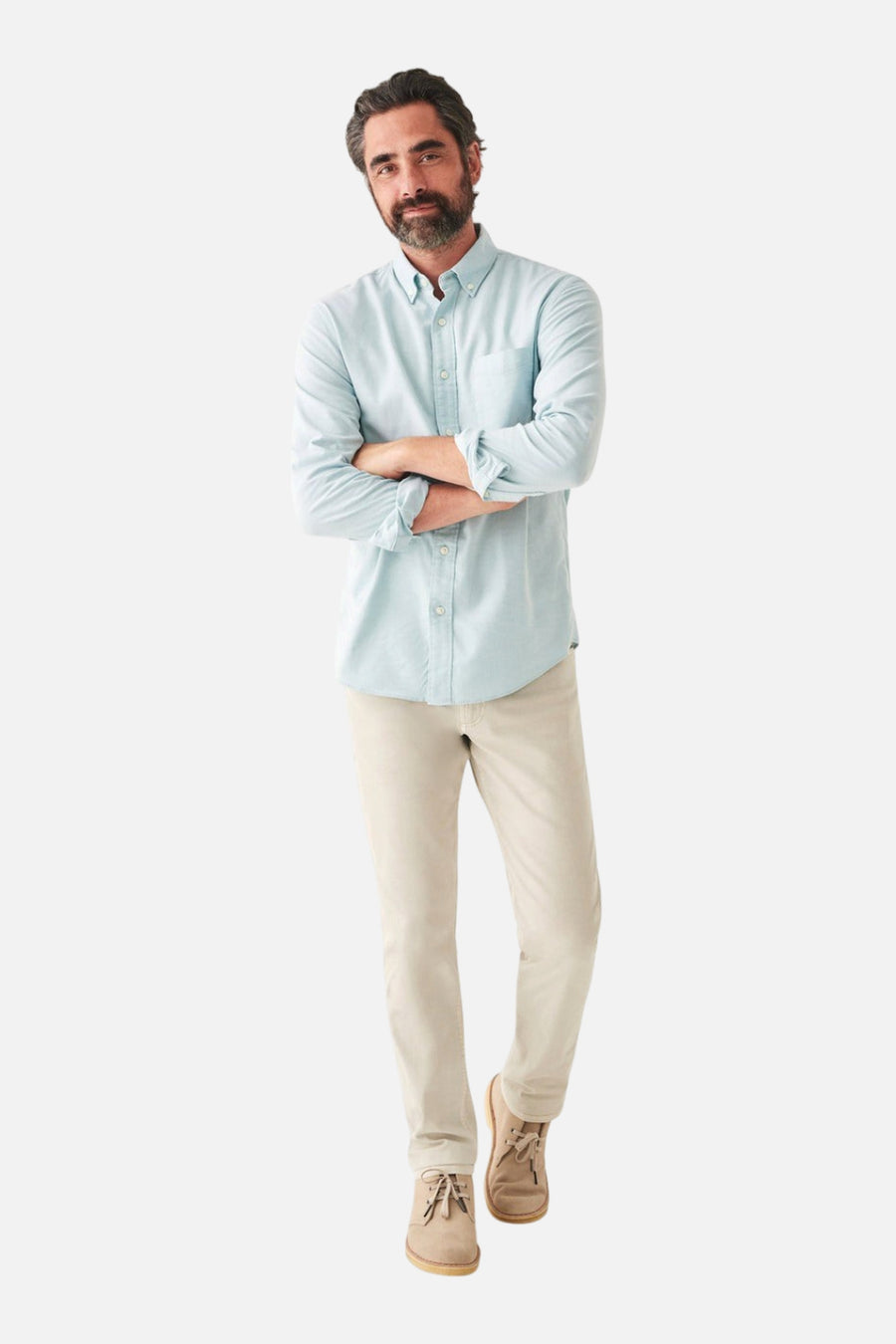 Faherty Stretch Oxford Shirt 2.0 in Seaside – side view