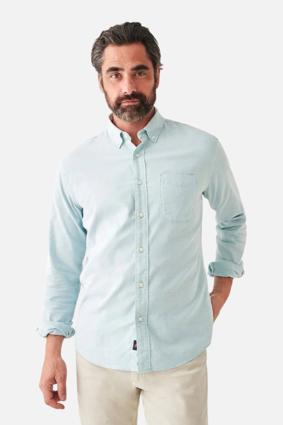 Faherty Stretch Oxford Shirt 2.0 in Seaside – side view