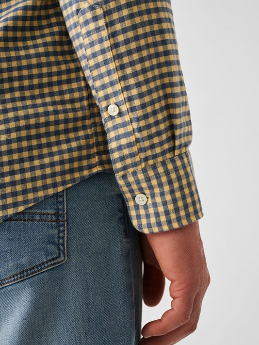Faherty Stretch Oxford Shirt 2.0 in Sunny Seas Gingham – flat lay