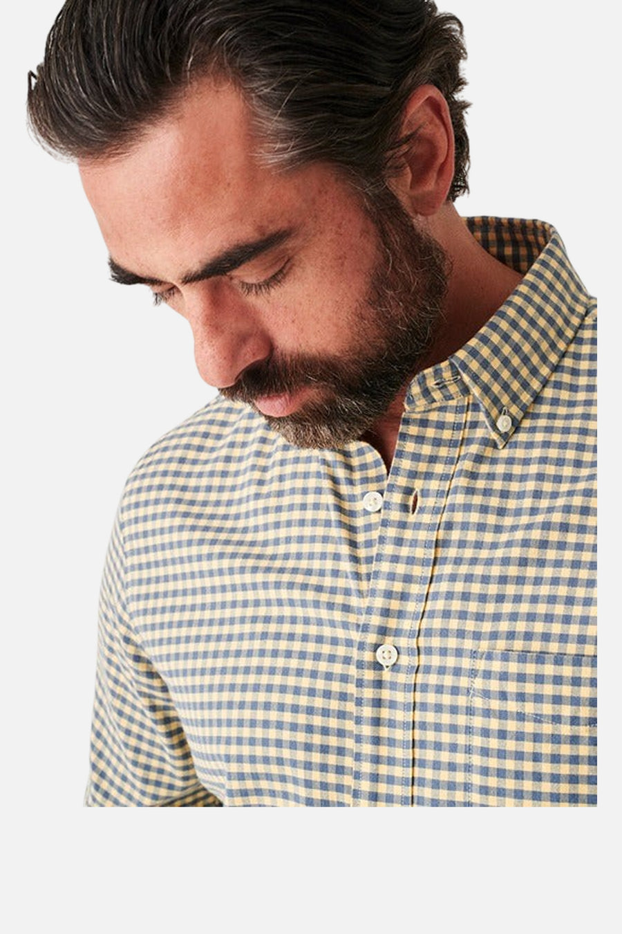 Faherty Stretch Oxford Shirt 2.0 in Sunny Seas Gingham – side view