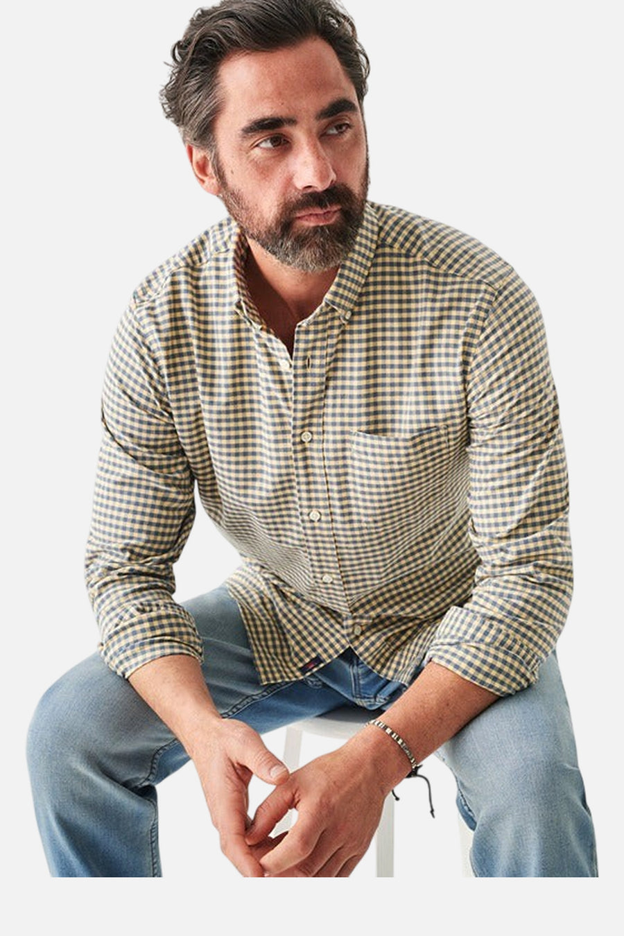 Faherty Stretch Oxford Shirt 2.0 in Sunny Seas Gingham – side view