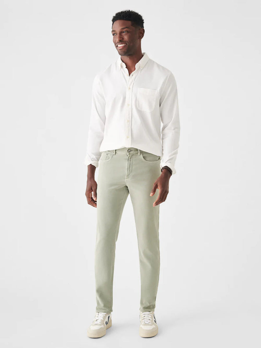 Faherty Stretch Terry 5-Pocket in Faded Olive – flat lay