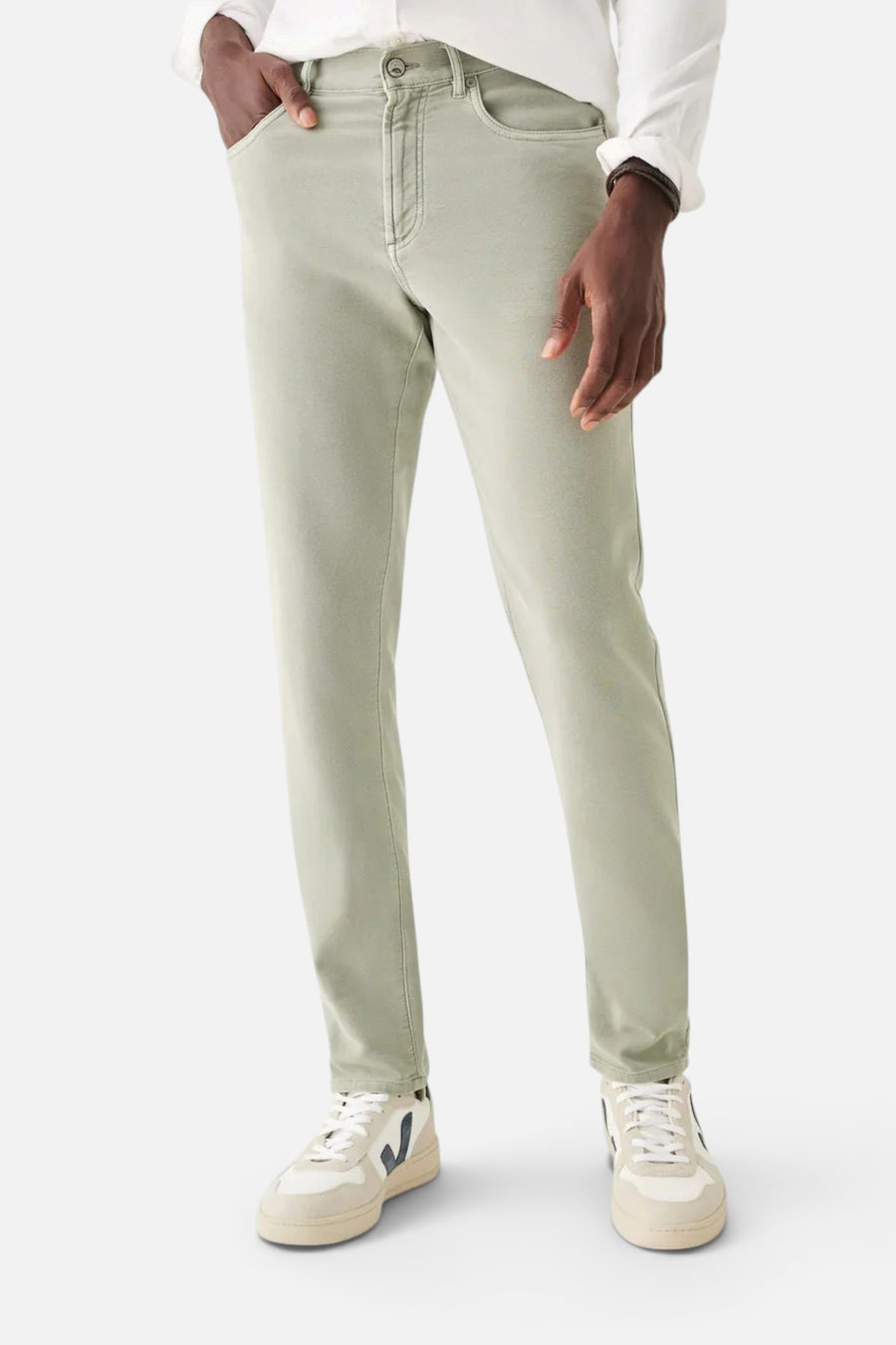 Faherty Stretch Terry 5-Pocket in Faded Olive – front view
