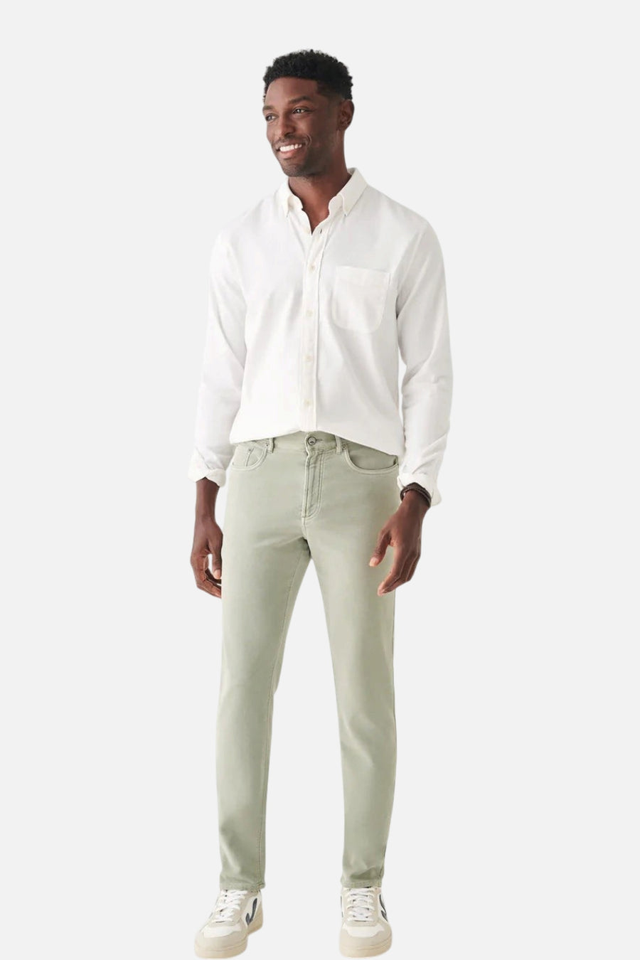 Faherty Stretch Terry 5-Pocket in Faded Olive – side view