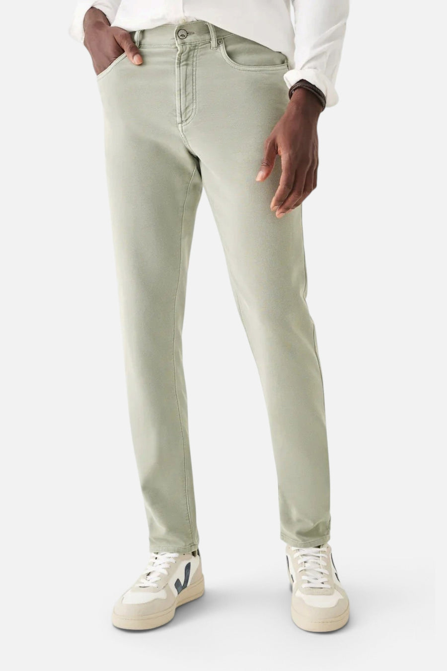 Faherty Stretch Terry 5-Pocket in Faded Olive – side view