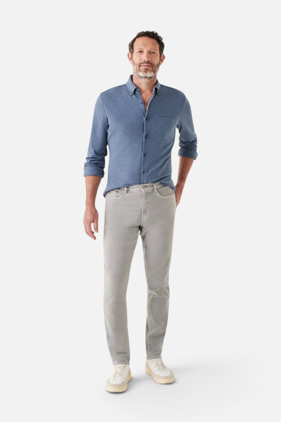 Faherty Stretch Terry 5-Pocket in Iron – flat lay
