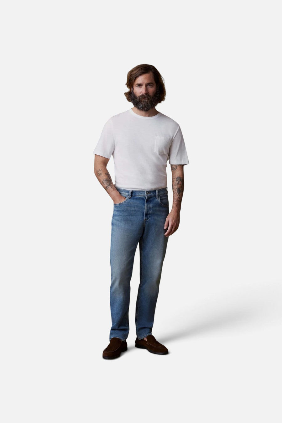 Faherty Stretch Terry 5-Pocket Jean in Indigo Ocean Wash – back view