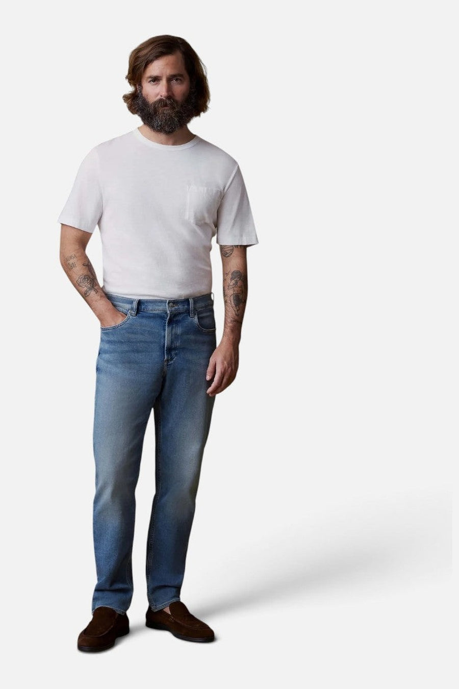 Faherty Stretch Terry 5-Pocket Jean in Indigo Ocean Wash – side view
