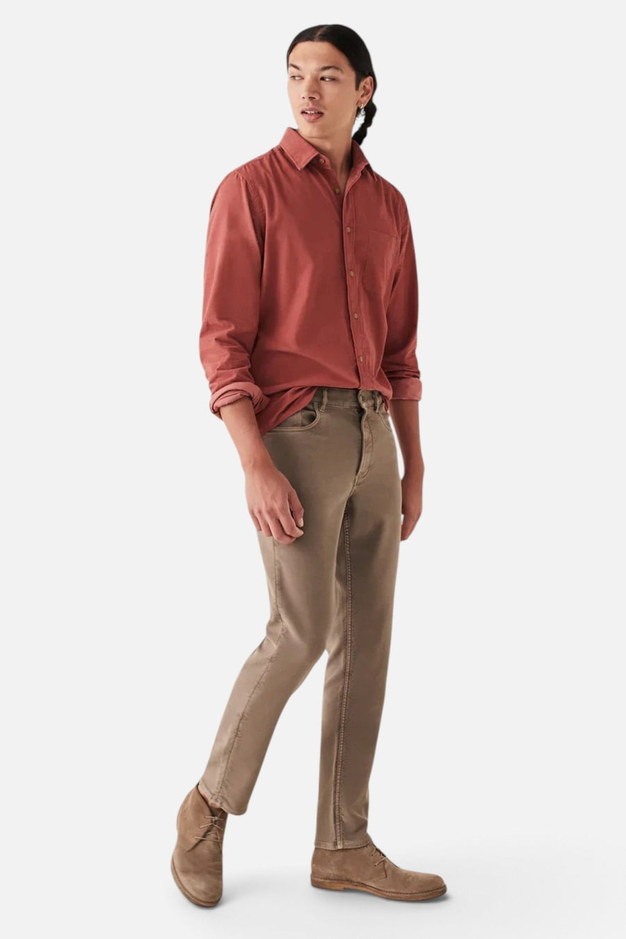 Faherty Stretch Terry 5-Pocket, Mountain Cliff – on model