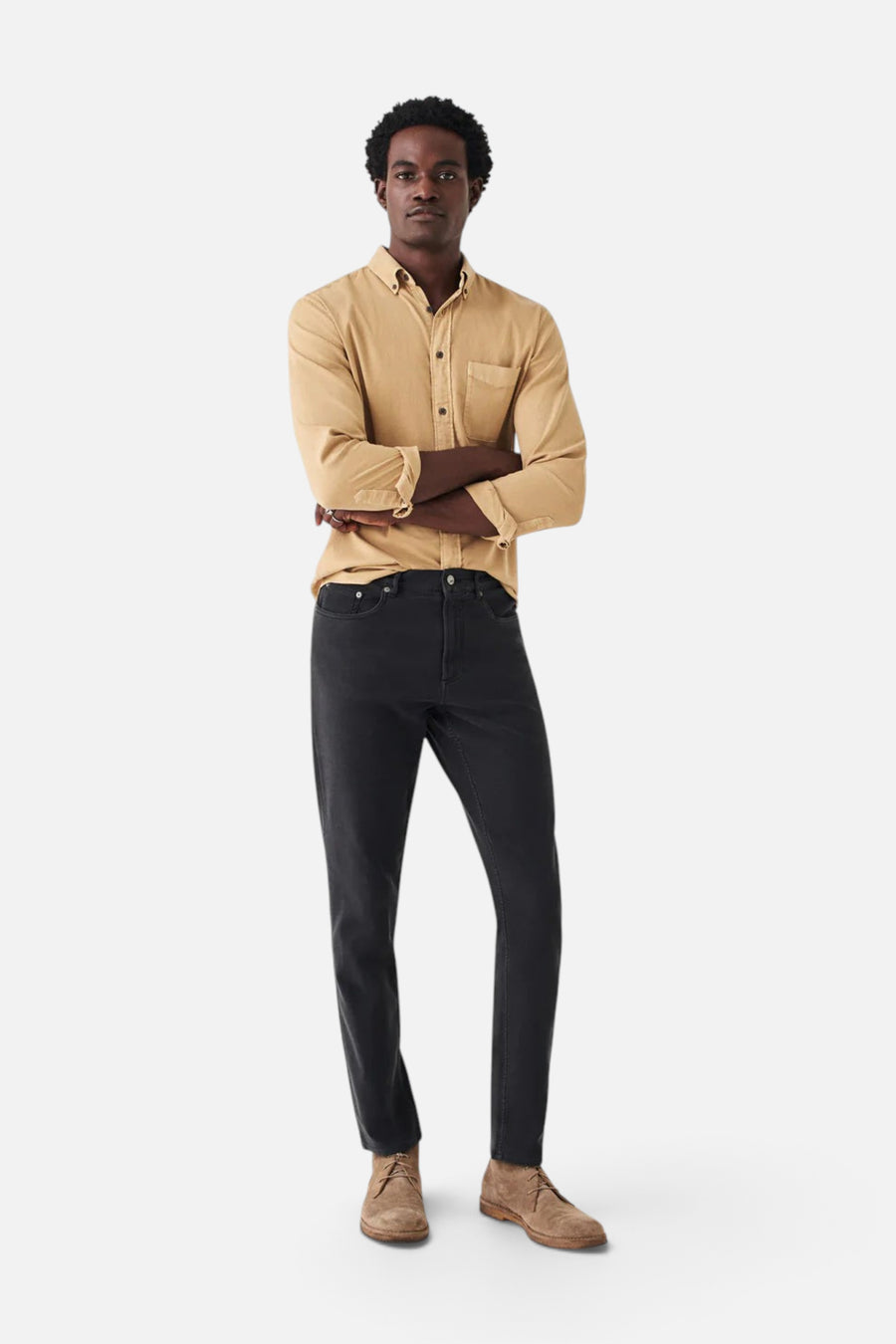 Faherty Stretch Terry 5-Pocket, Onyx Black – flat lay