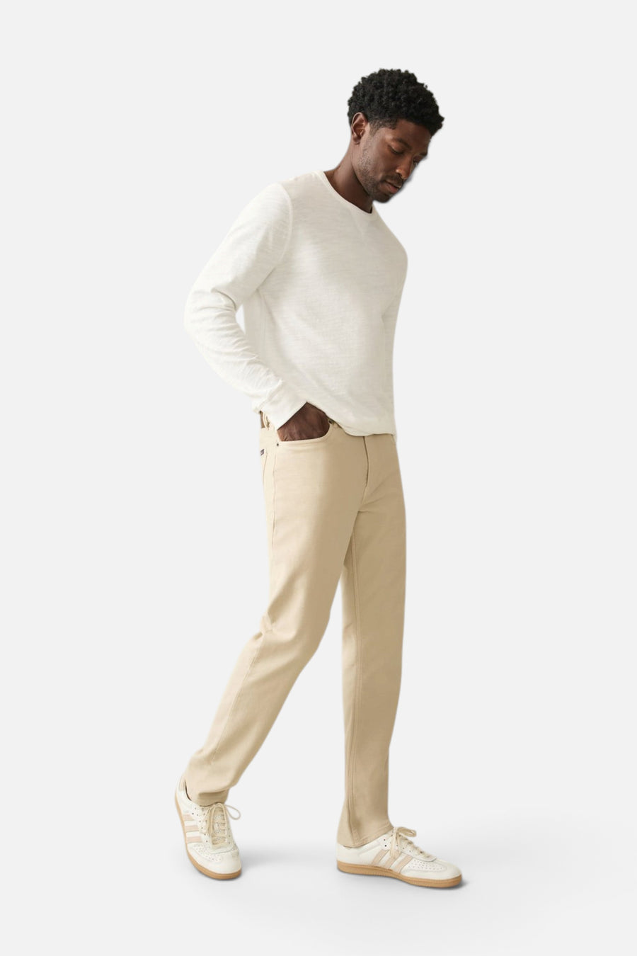 Faherty Stretch Terry 5-Pocket Pant in Stone – back view